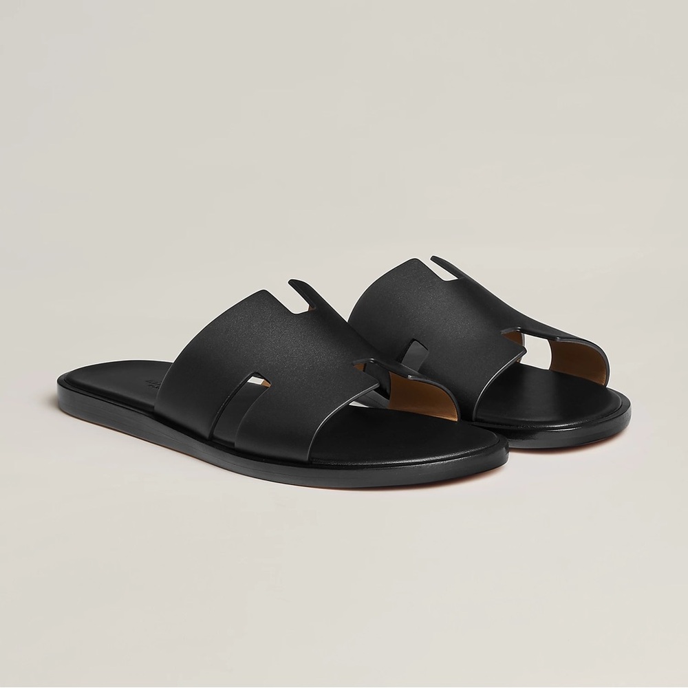EUC HERMES Izmir Black Calfskin Leather Sandals 45 Fits US 11 Hermès